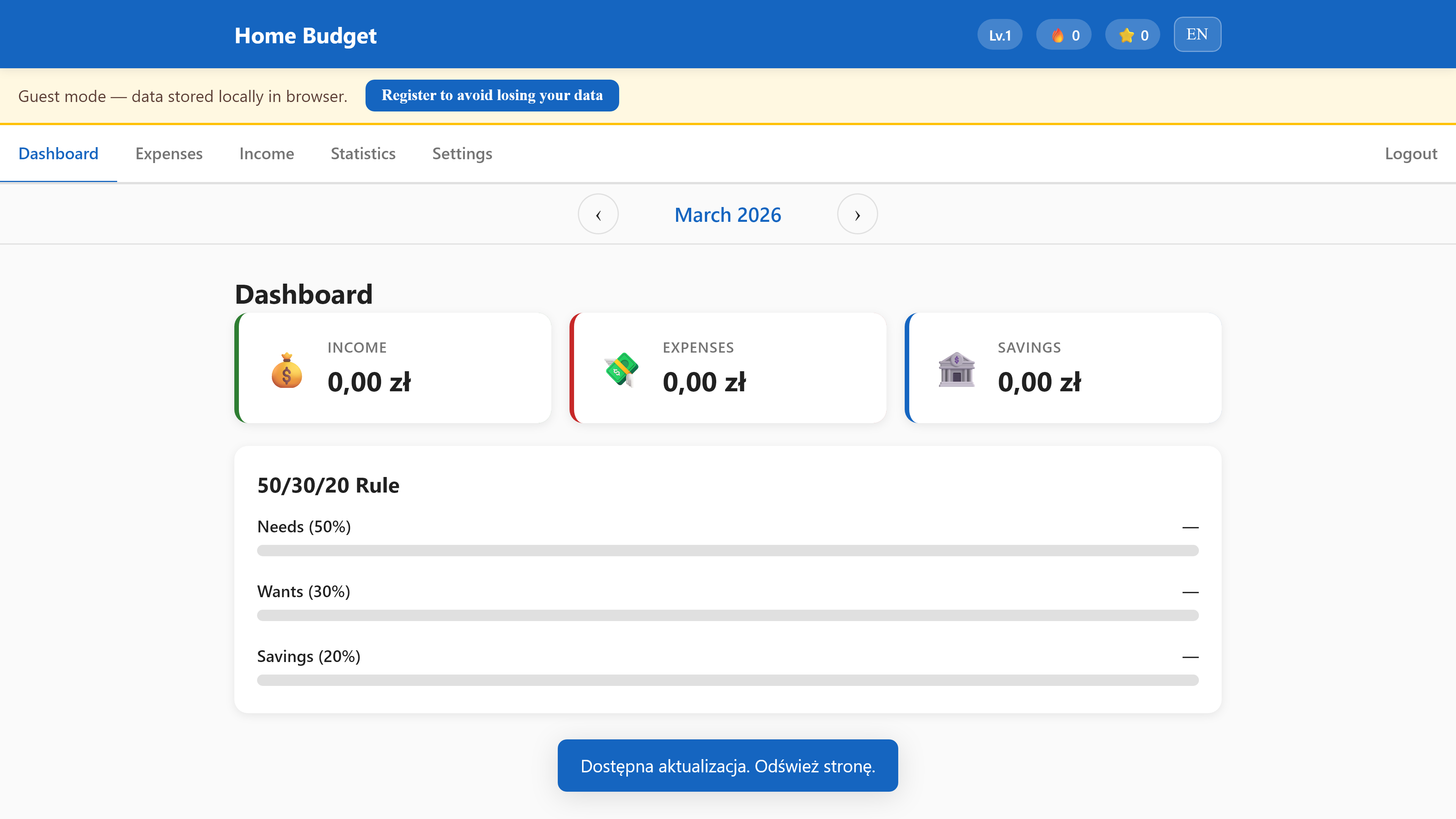 Budżet Domowy desktop dashboard