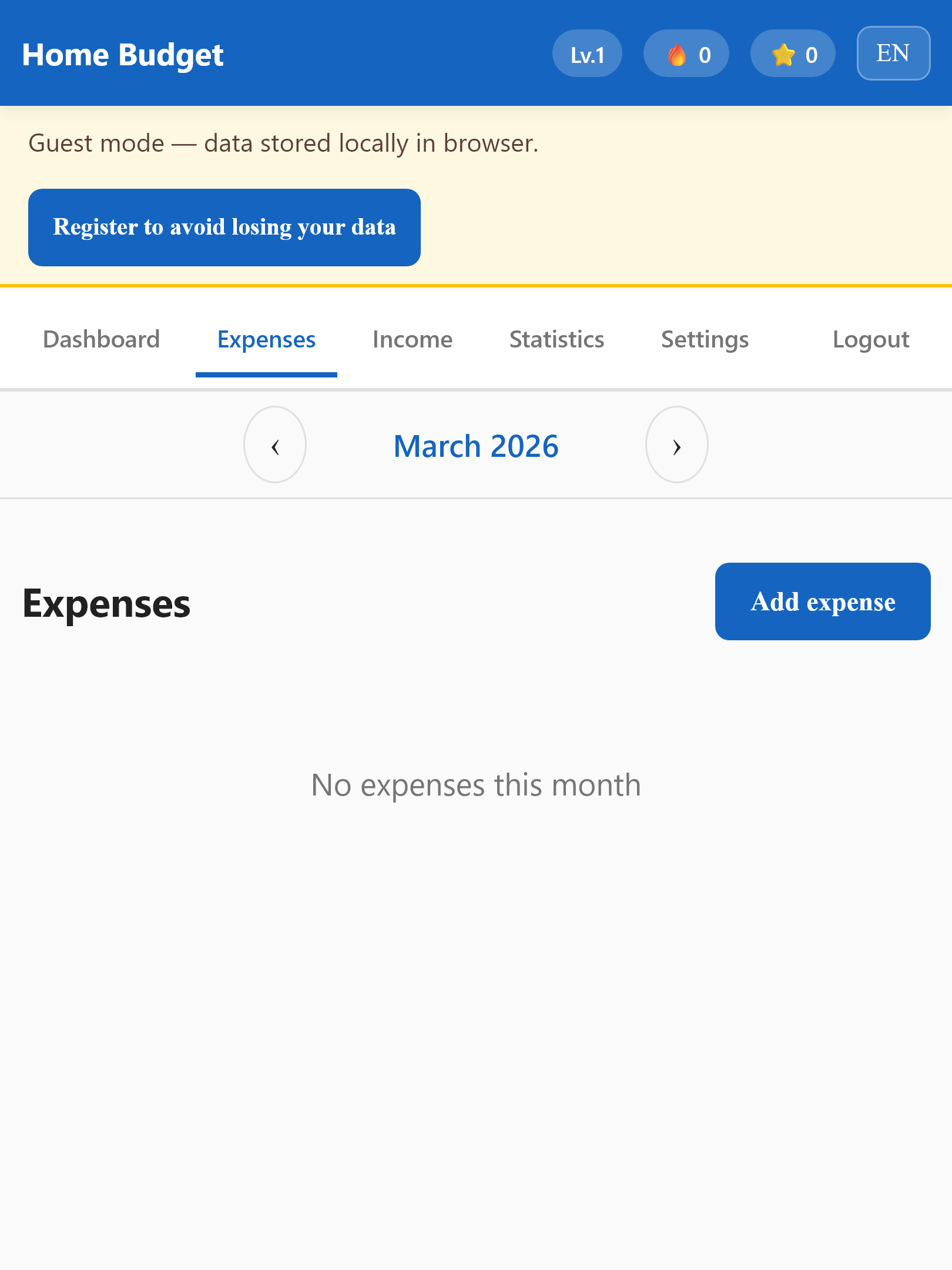 Budżet Domowy expenses screen